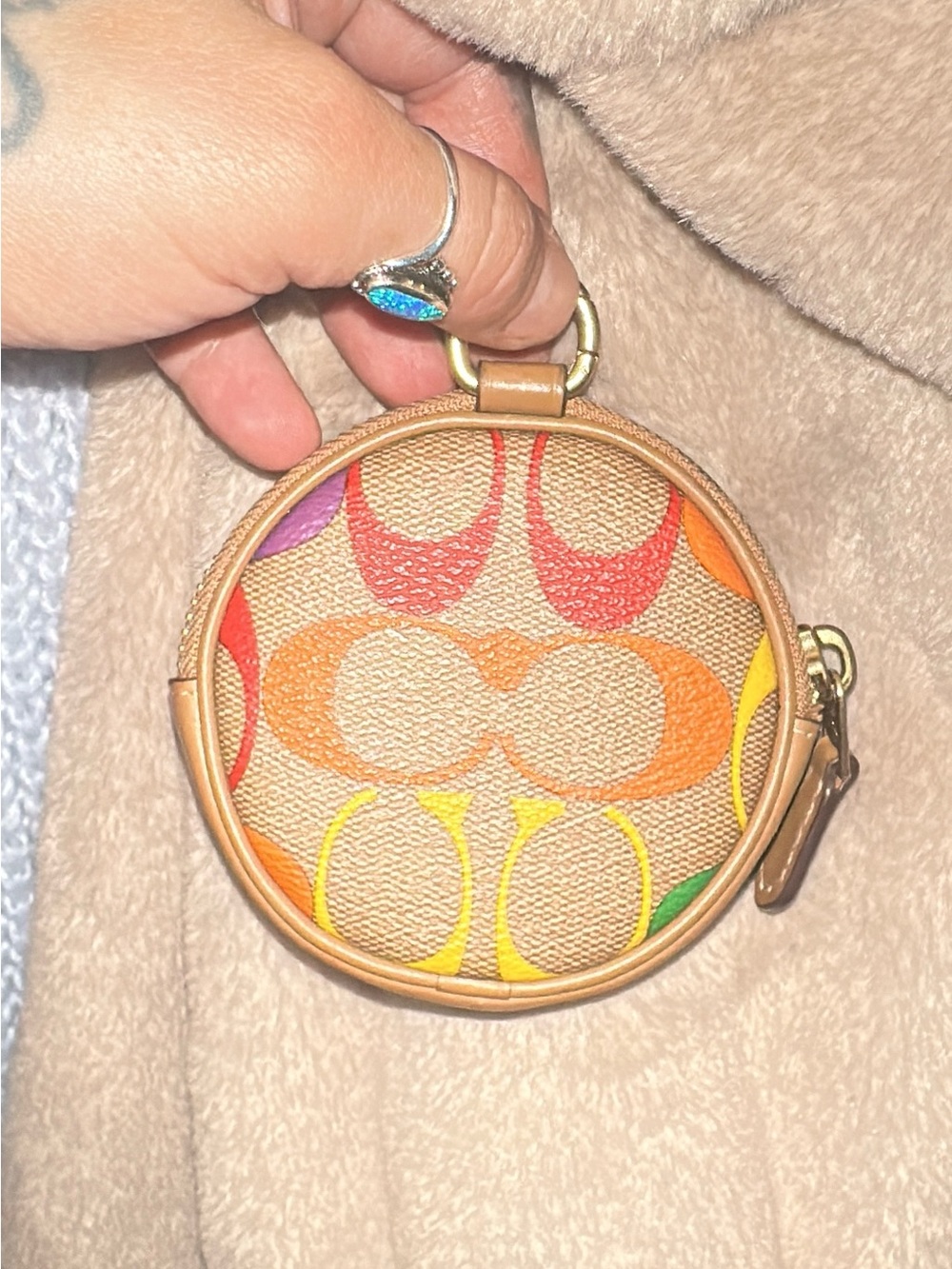Coach Round Signature Coin Pouch in Multicolor Print